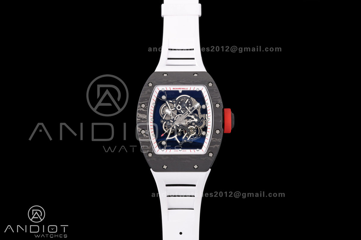 RM055 NTPT Mille Studio 1:1 Best Edition White/Red Inner Bezel on White Rubber Strap RMUL2 Super Clone (Custom Case Set)